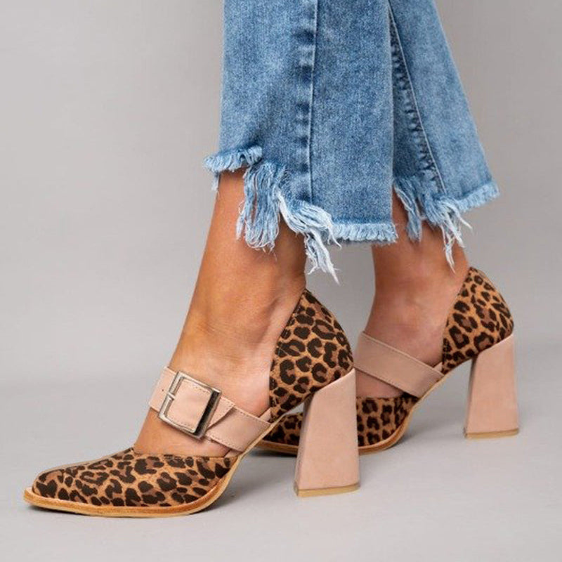 Selveta™ | Leopard Print Suede Heeled Sandals