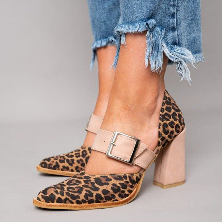 Selveta™ | Leopard Print Suede Heeled Sandals