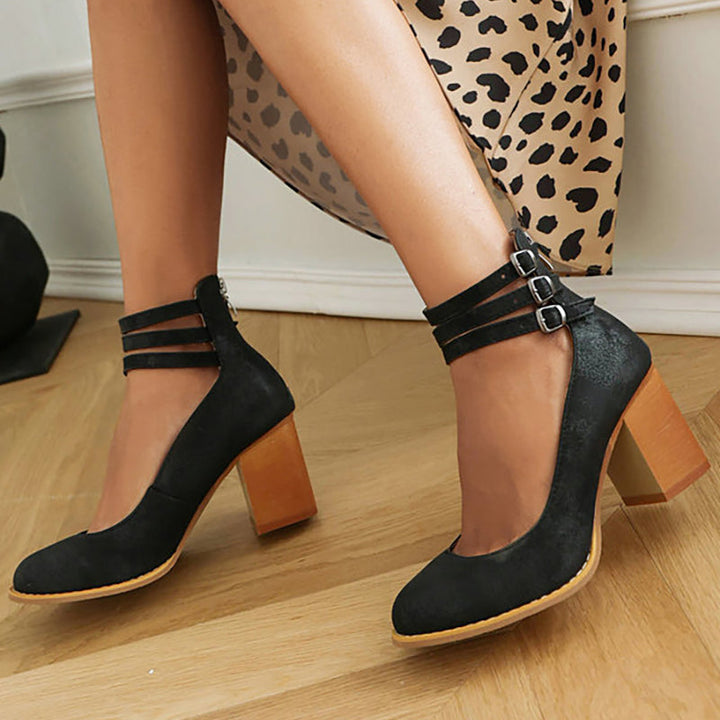 Casilda™ | Smooth sandals with ankle strap and thick heel