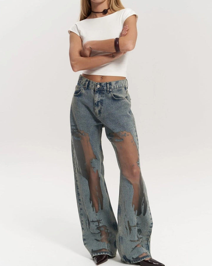 Daisy™ | Gennemsigtige jeans med mesh-detaljer