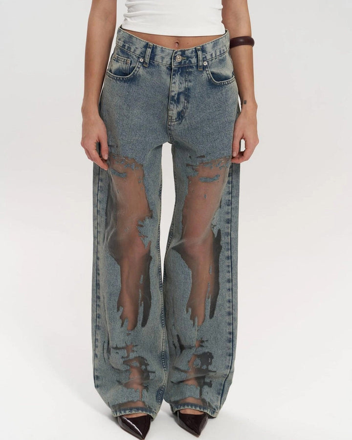 Daisy™ | Gennemsigtige jeans med mesh-detaljer