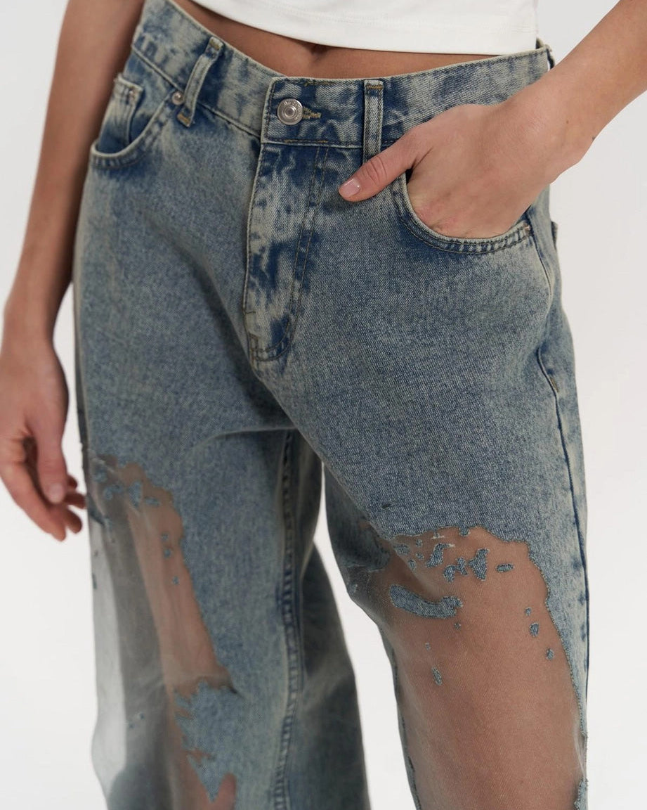 Daisy™ | Gennemsigtige jeans med mesh-detaljer