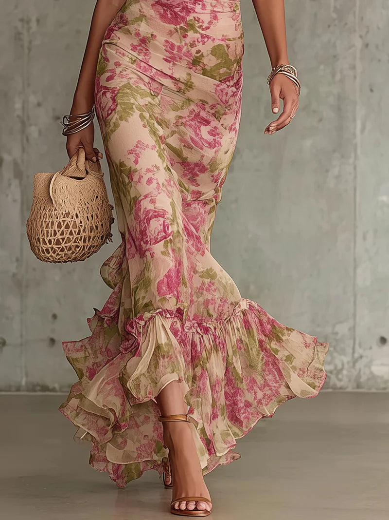 Rosalie™ | Maxikjole med rosenprint i vintagestil