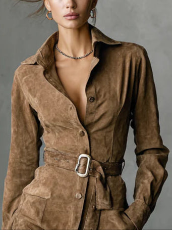 Juliette™ | Ruskind Midi-kjole med Revers