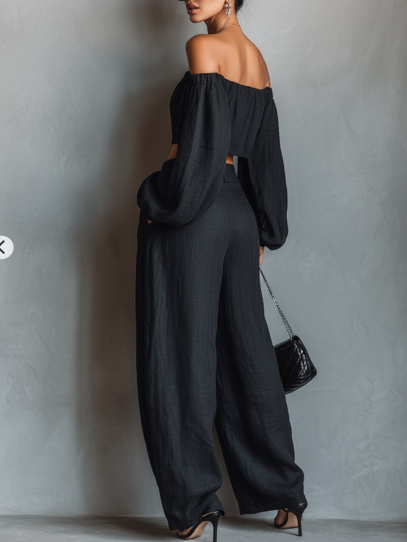 Tess™ | Off-Shoulder Sæt med Vide Benbukser