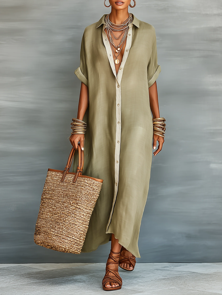 Manelle™ | Olivenfarvet minimalistisk maxikjole