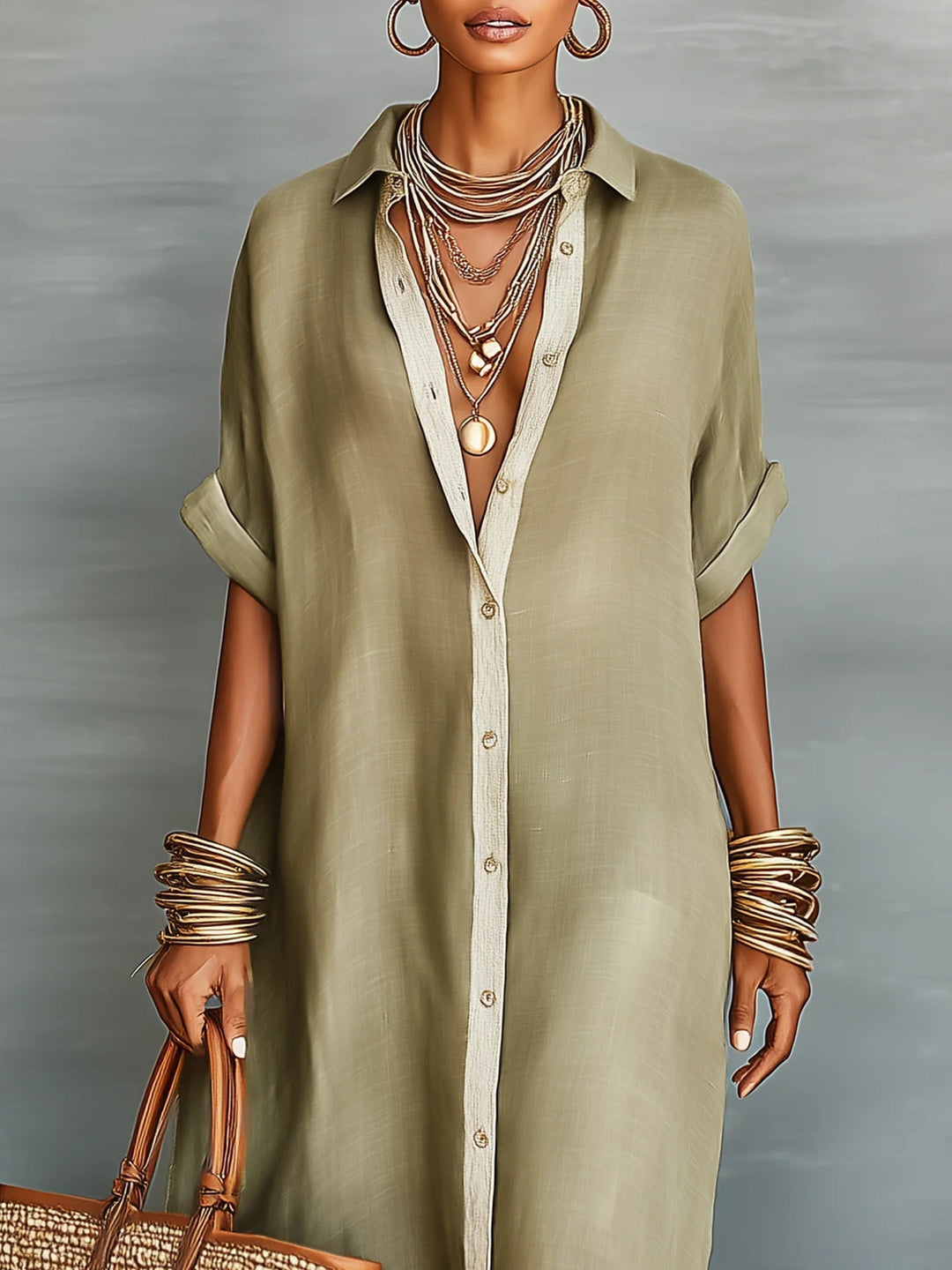 Manelle™ | Olivenfarvet minimalistisk maxikjole