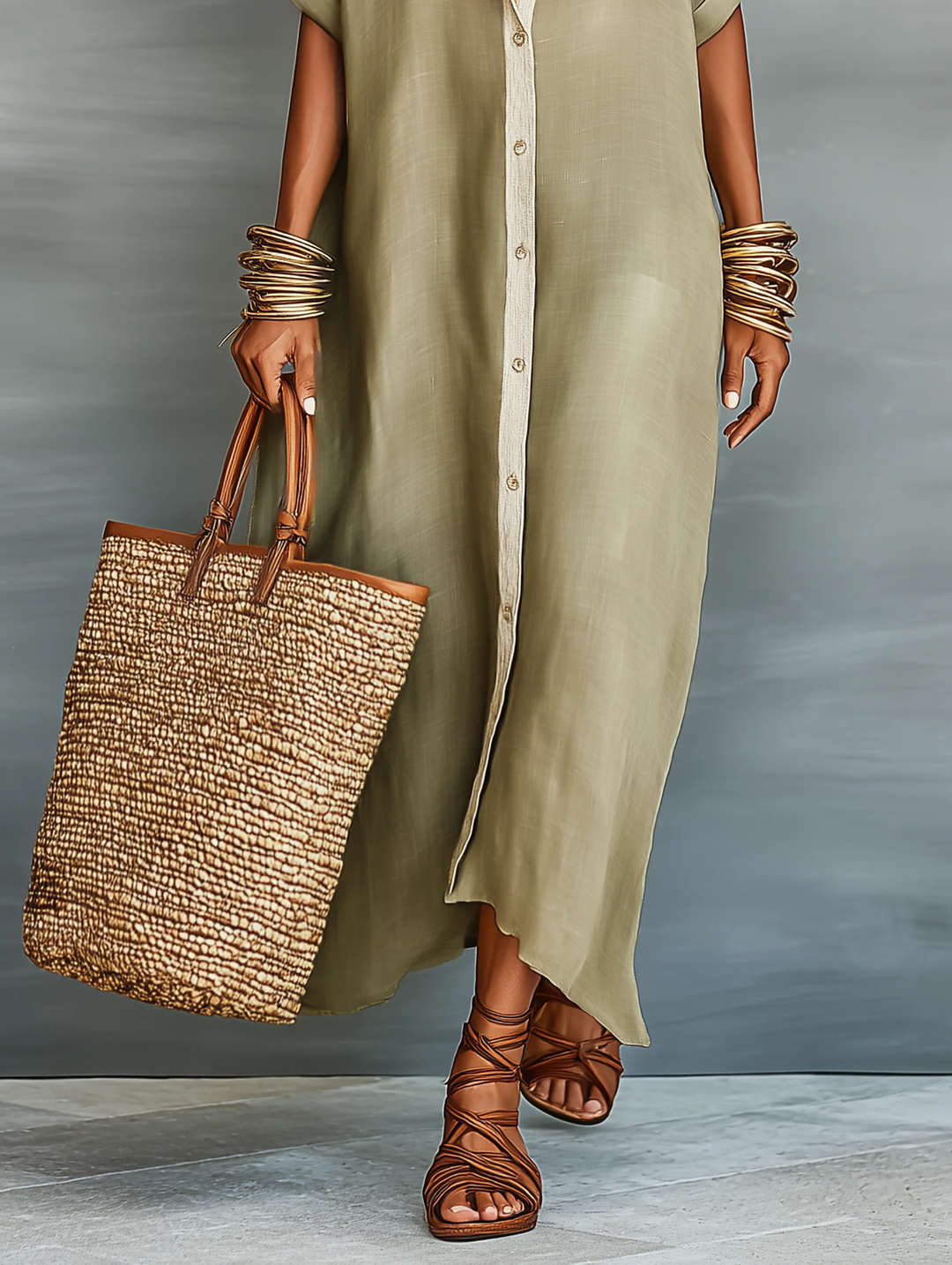 Manelle™ | Olivenfarvet minimalistisk maxikjole