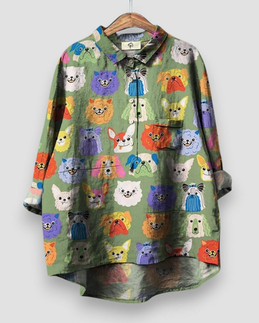 Elara™ | Charmerende bluse med hundeprint 