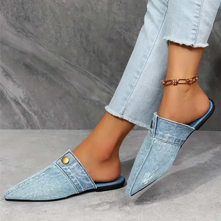 Delphine™ | Chic Buttoned Denim Sandals