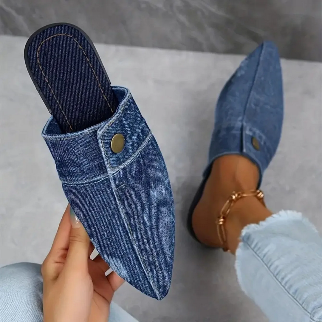 Delphine™ | Chic Buttoned Denim Sandals