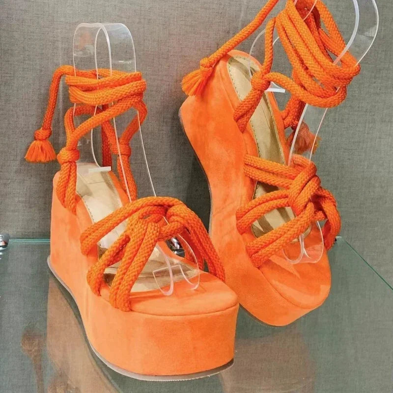 Fanny™ | Sandaler med kilehæl og snørebånd